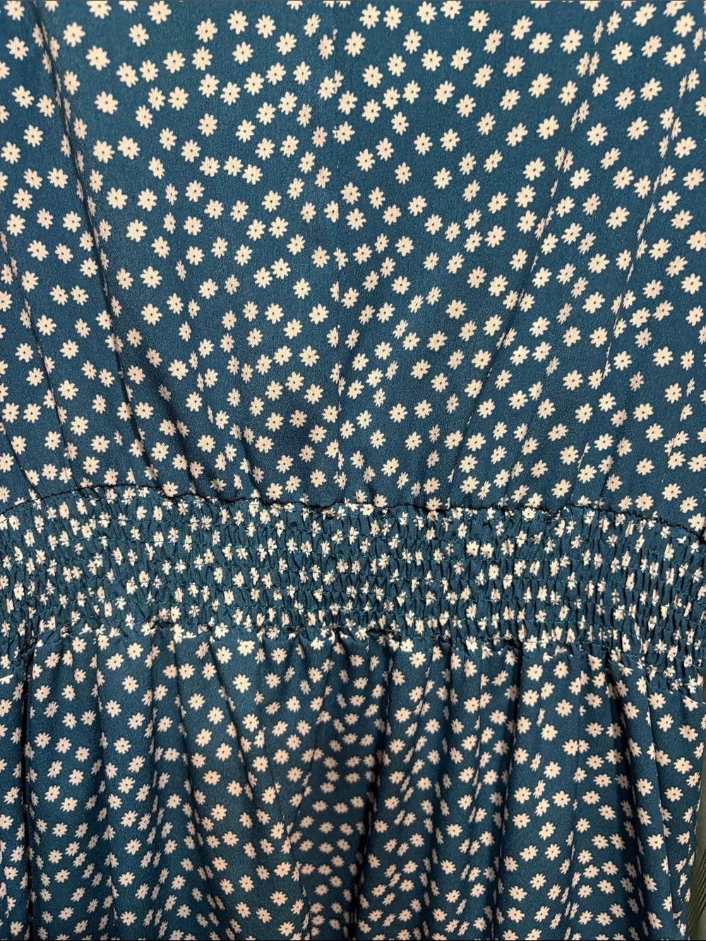 Blue Floral Midi Dress with Puff Sleeves - Picture 8 of 9
